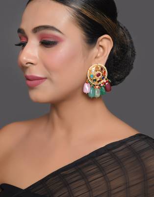 Gold-toned navratna kundan earrings 3