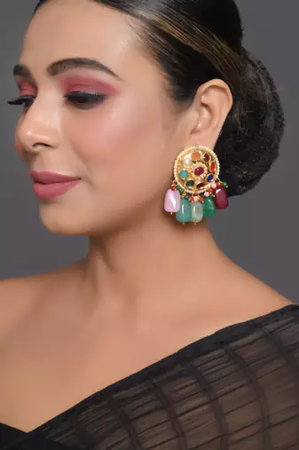 Gold-toned navratna kundan earrings