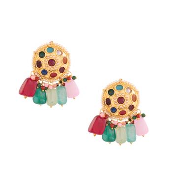 Gold-toned navratna kundan earrings 5