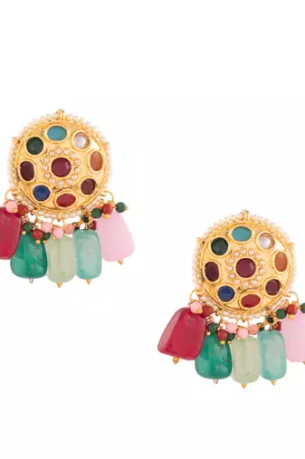 Gold-toned navratna kundan earrings