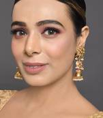Gold-toned kundan pearl jhumka earrings