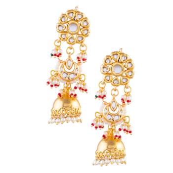 Gold-toned kundan pearl jhumka earrings 2