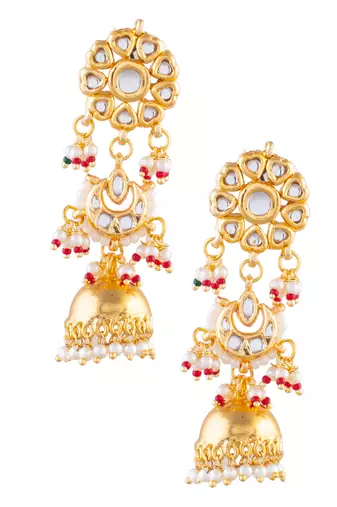 Gold-toned kundan pearl jhumka earrings