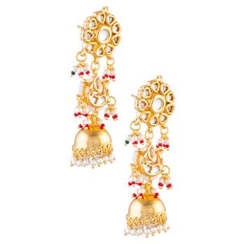 Gold-toned kundan pearl jhumka earrings 3