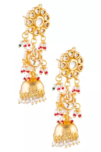 Gold-toned kundan pearl jhumka earrings