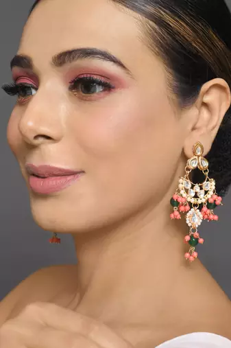 Handcrafted kundan drop earrings