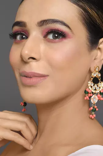 Handcrafted kundan drop earrings
