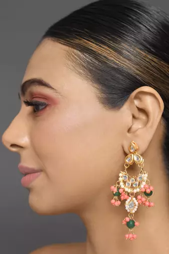 Handcrafted kundan drop earrings