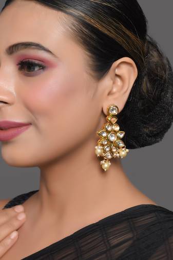 Elegant kundan pearl drop earrings