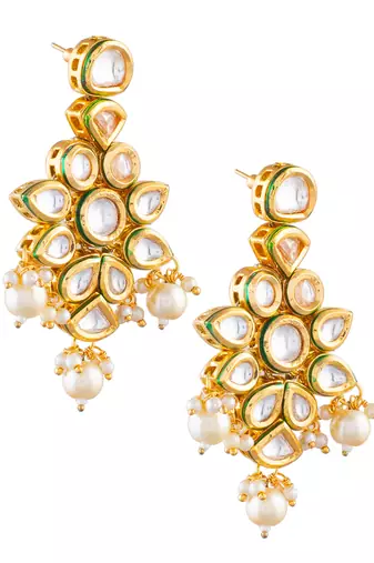 Elegant kundan pearl drop earrings