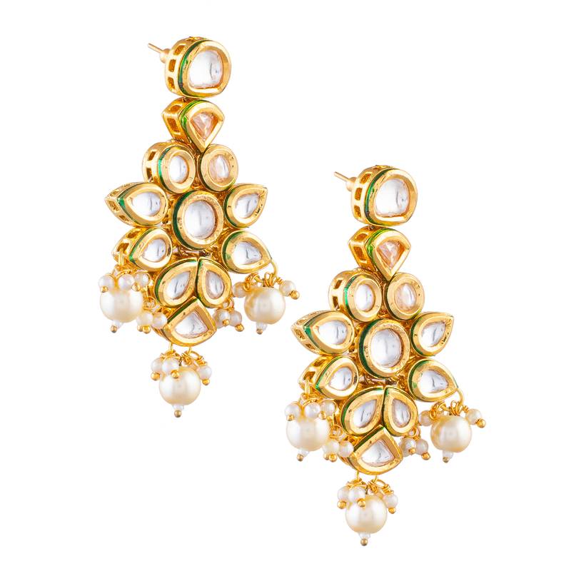 Elegant kundan pearl drop earrings