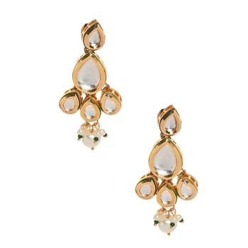 Classic kundan teardrop earrings with pearl drop 2