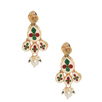 Classic kundan teardrop earrings with pearl drop 3