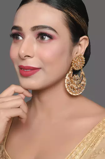 Kundan chandbali earrings with pearl drops