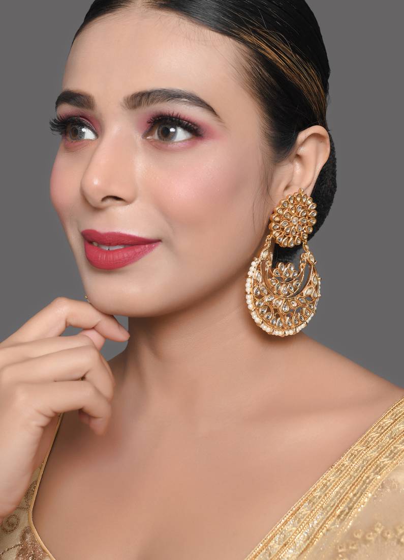 Kundan chandbali earrings with pearl drops