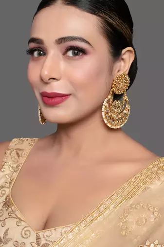 Kundan chandbali earrings with pearl drops