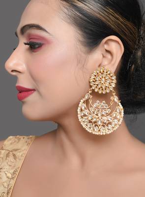 Kundan chandbali earrings with pearl drops 3