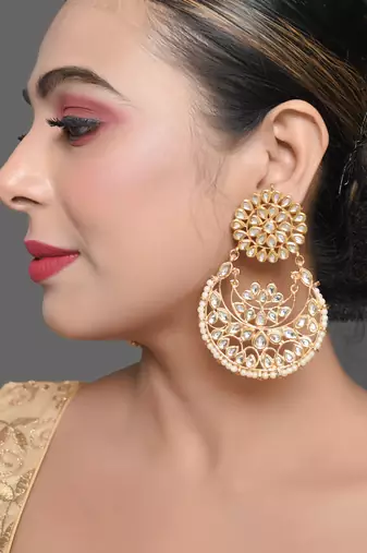 Kundan chandbali earrings with pearl drops