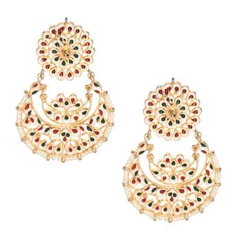 Kundan chandbali earrings with pearl drops 5