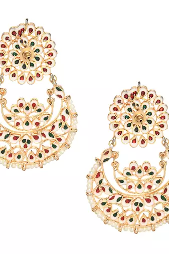 Kundan chandbali earrings with pearl drops