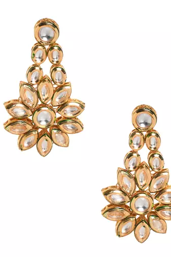 Gold toned floral kundan earrings