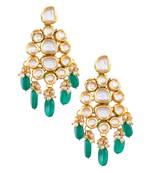 Handcrafted kundan dangler earrings with emerald beads