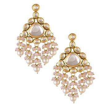 Handcrafted kundan drop earrings with pearl bead tassels 2