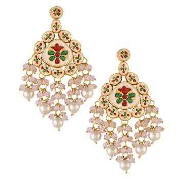 Handcrafted kundan drop earrings with pearl bead tassels 3