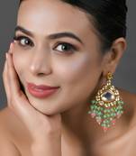 Handmade kundan statement earrings with green & pink beads