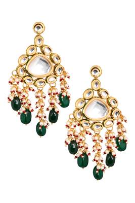 Handcrafted kundan earrings with emerald beads 2