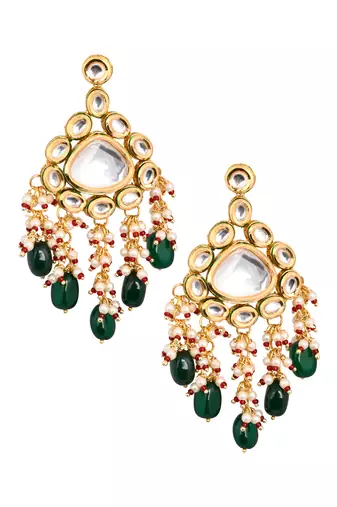 Handcrafted kundan earrings with emerald beads