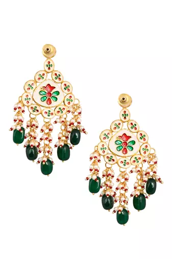 Handcrafted kundan earrings with emerald beads