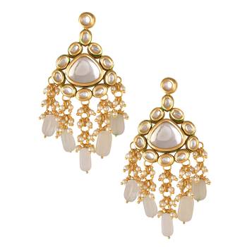 Handcrafted kundan earrings with ivory drop beads 1