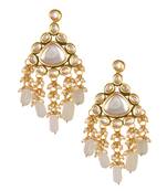 Handcrafted kundan earrings with ivory drop beads