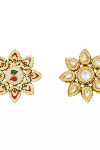 Handcrafted kundan floral stud earrings