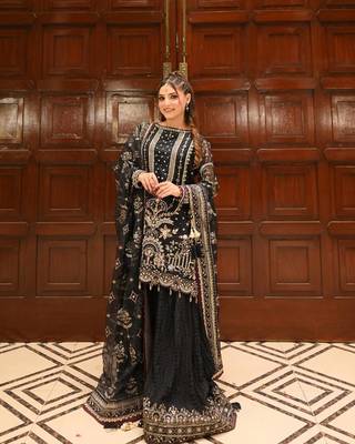 Black heavy embroidered party wear 1