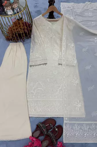 White embroidered kurta set