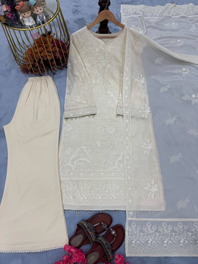 White embroidered kurta set