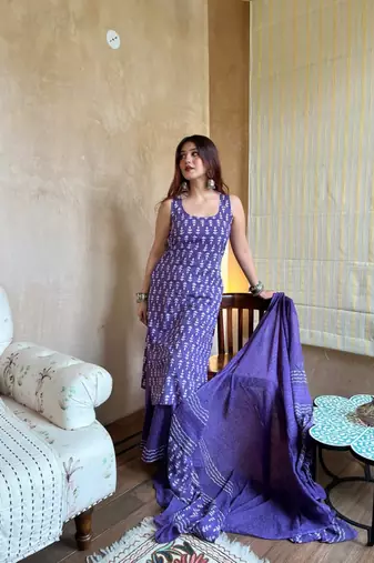 Purple printed kurta with palazzo & dupatta