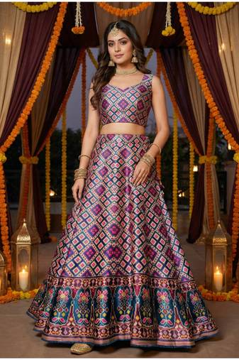 Ikkat Patola Print SemiStitched Satin Crop-Top choli