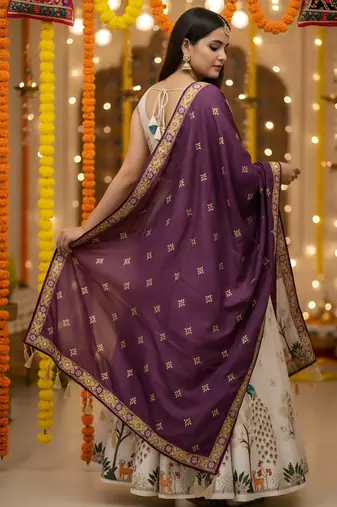 Navratri Ajarakh Print Rayon Semi Stitched Lehenga Choli & Unstitched Blouse With Dupatta