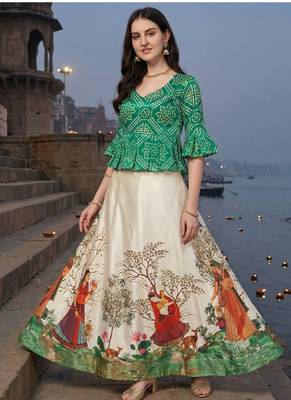Panihari Pichwai Print SemiStitched Satin Crop-Top choli 1