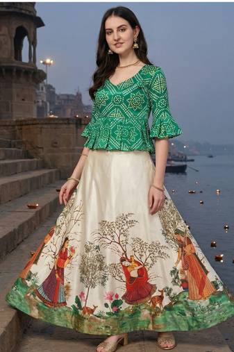 Panihari Pichwai Print SemiStitched Satin Crop-Top choli