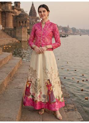 Panihari Pichwai Print SemiStitched Satin Crop-Top choli 1