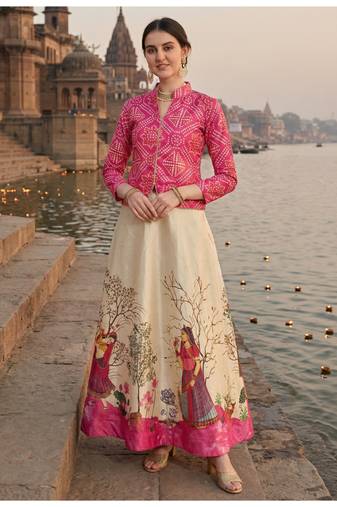 Panihari Pichwai Print SemiStitched Satin Crop-Top choli