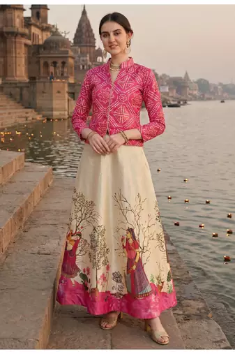 Panihari Pichwai Print SemiStitched Satin Crop-Top choli