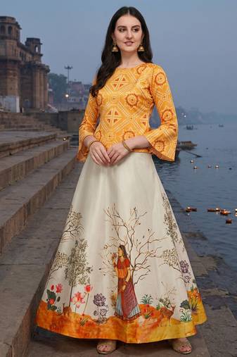 Panihari Pichwai Print SemiStitched Satin Crop-Top choli