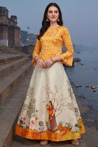 Panihari Pichwai Print SemiStitched Satin Crop-Top choli