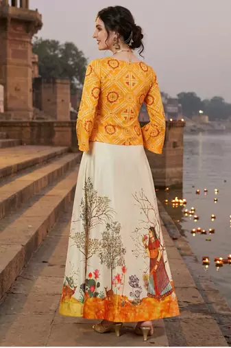 Panihari Pichwai Print SemiStitched Satin Crop-Top choli