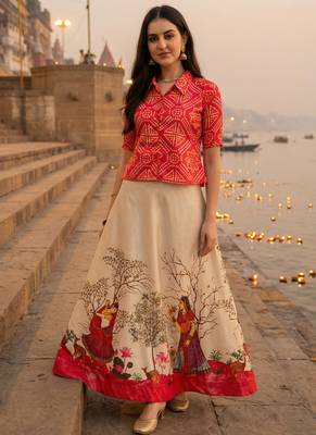 Panihari Pichwai Print SemiStitched Satin Crop-Top choli 1